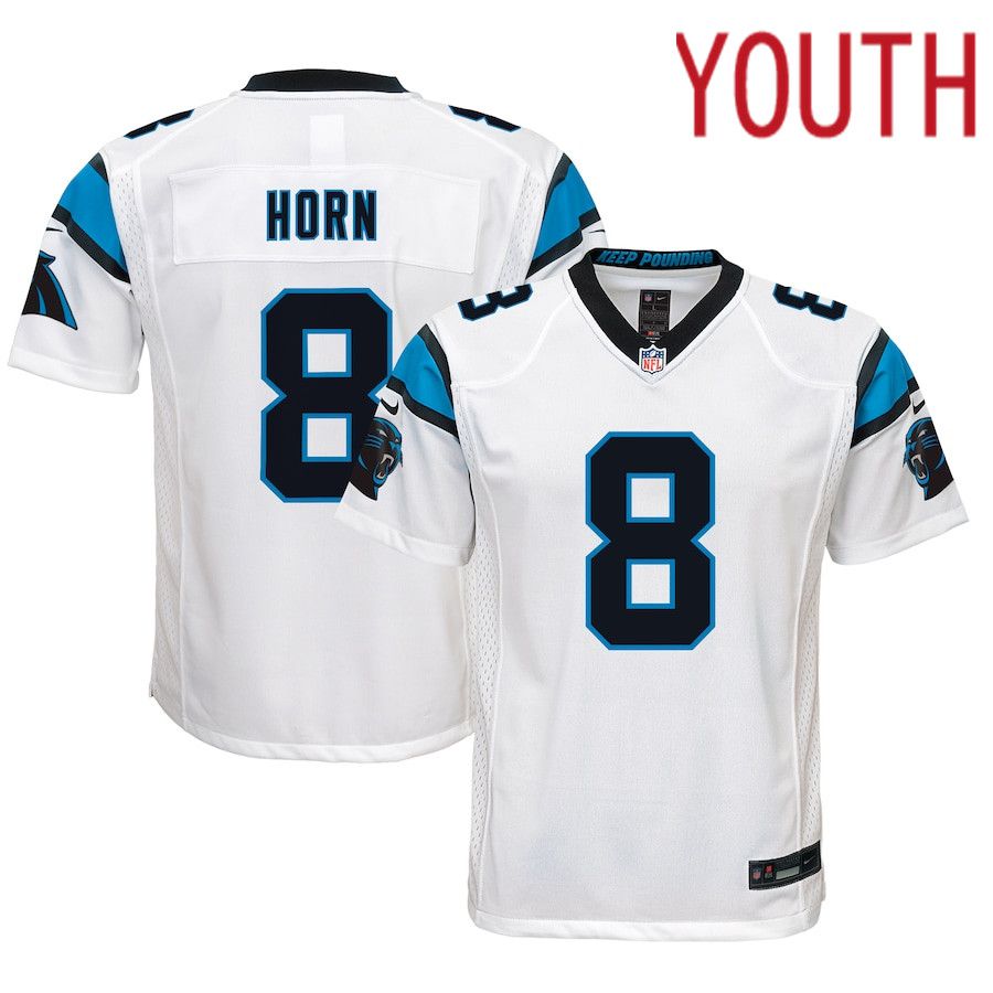 Youth Carolina Panthers #8 Jaycee Horn Nike White Game NFL Jersey